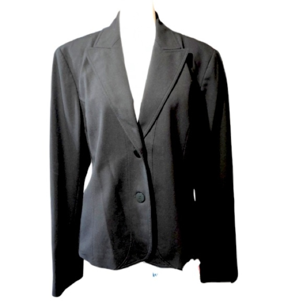 Lafayette 148 New‎ York Black Classic 2-Button Wool Blazer Size 10 Career Office